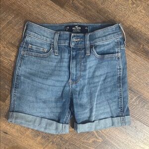 Hollister Blue Cut-Off Jean Shorts Distressed Style